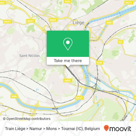 Train Liège > Namur > Mons > Tournai (IC) map
