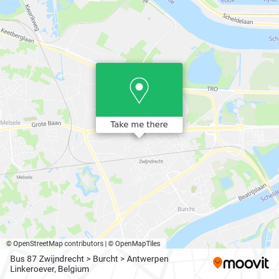 Bus 87 Zwijndrecht > Burcht > Antwerpen Linkeroever map