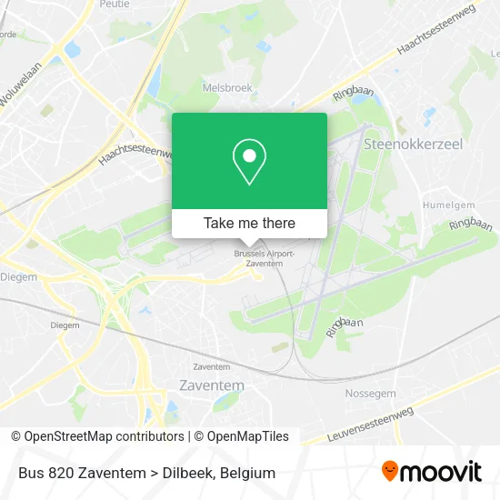 Bus 820 Zaventem > Dilbeek map