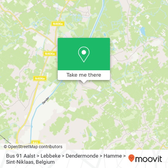Bus 91 Aalst > Lebbeke > Dendermonde > Hamme > Sint-Niklaas map