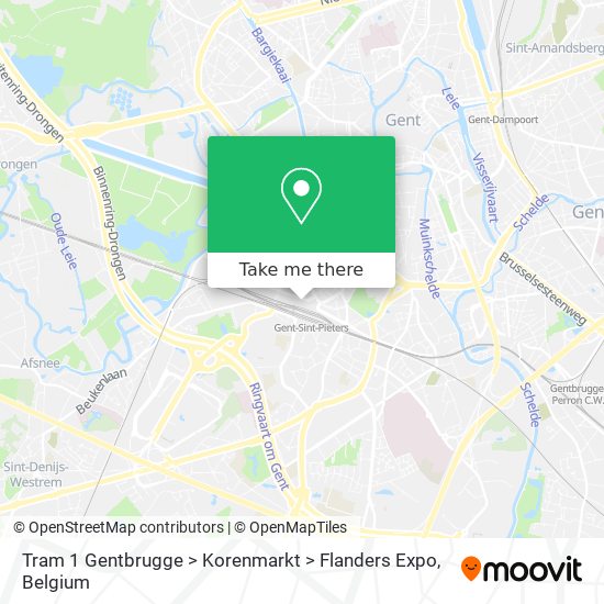 Tram 1 Gentbrugge > Korenmarkt > Flanders Expo map
