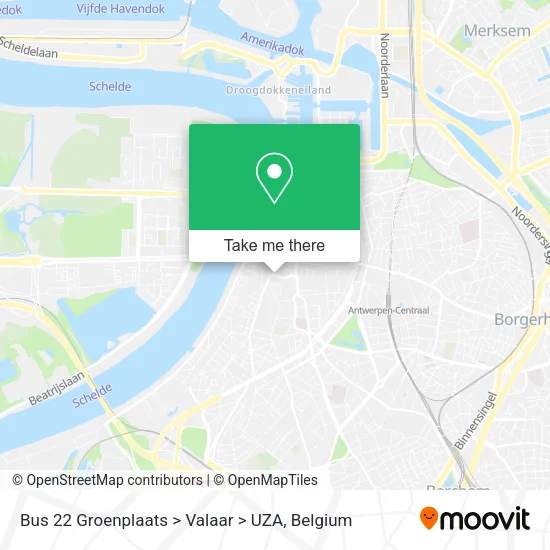 Bus 22 Groenplaats > Valaar > UZA map