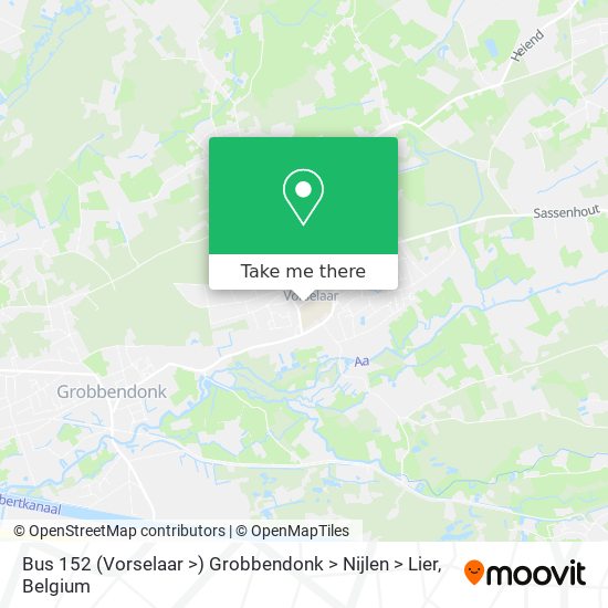 Bus 152 (Vorselaar >) Grobbendonk > Nijlen > Lier plan