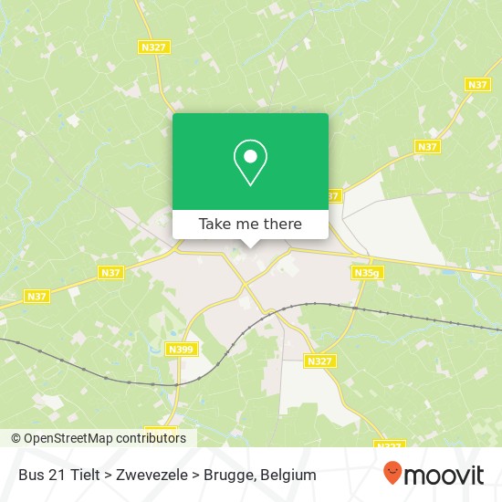 Bus 21 Tielt > Zwevezele > Brugge plan