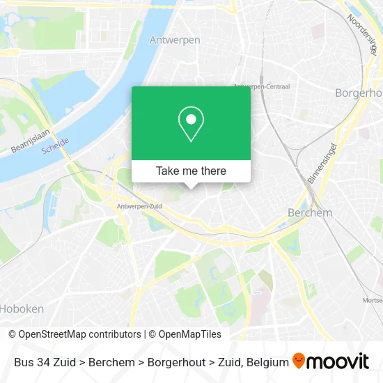 Bus 34 Zuid > Berchem > Borgerhout > Zuid map
