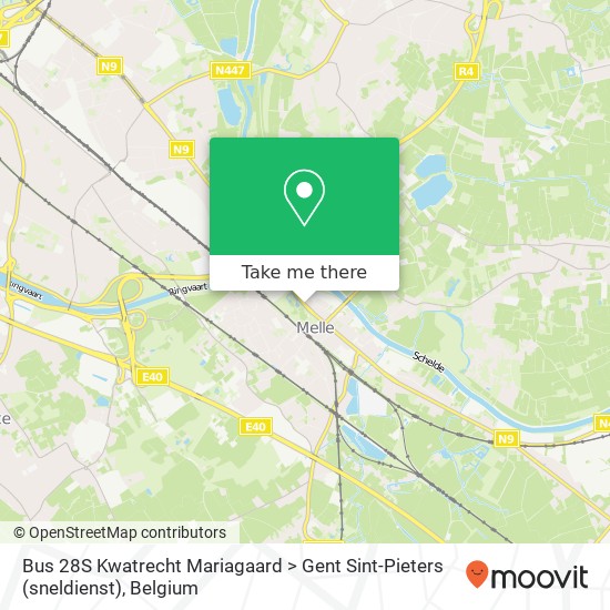 Bus 28S Kwatrecht Mariagaard > Gent Sint-Pieters (sneldienst) plan