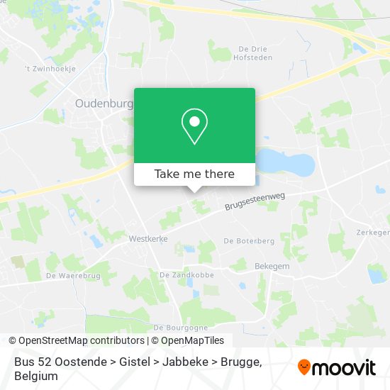 Bus 52 Oostende > Gistel > Jabbeke > Brugge map