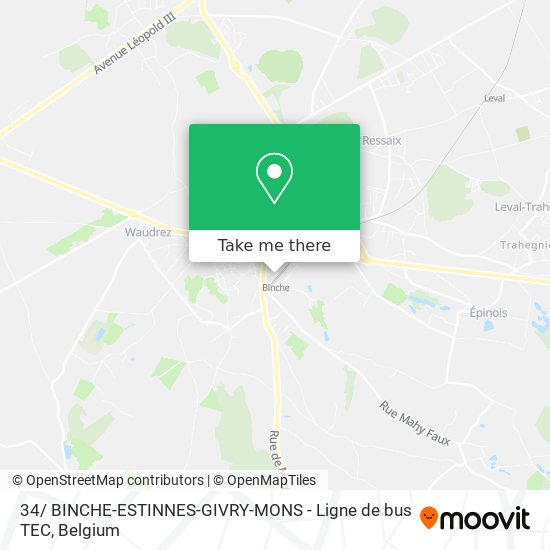 34/ BINCHE-ESTINNES-GIVRY-MONS - Ligne de bus TEC map