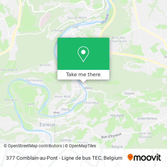 377 Comblain-au-Pont - Ligne de bus TEC map