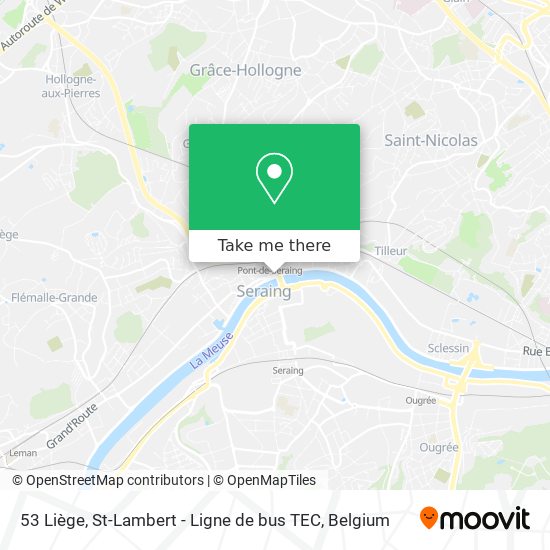53 Liège, St-Lambert - Ligne de bus TEC map