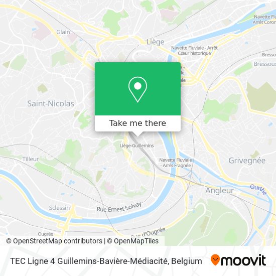 TEC Ligne 4 Guillemins-Bavière-Médiacité map