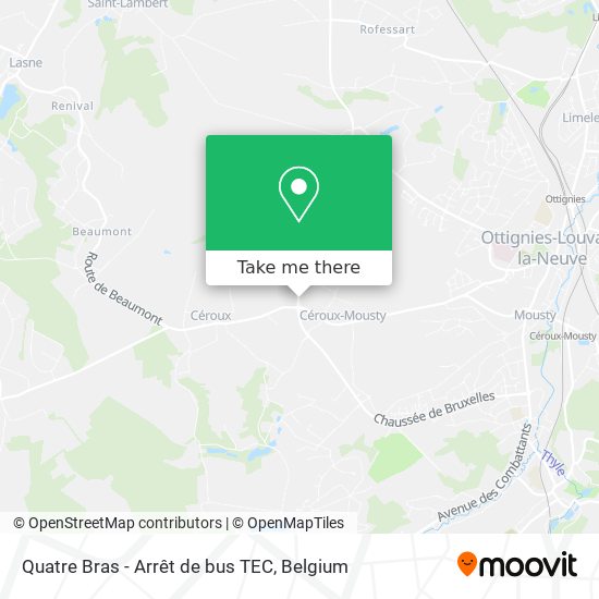 Quatre Bras - Arrêt de bus TEC map