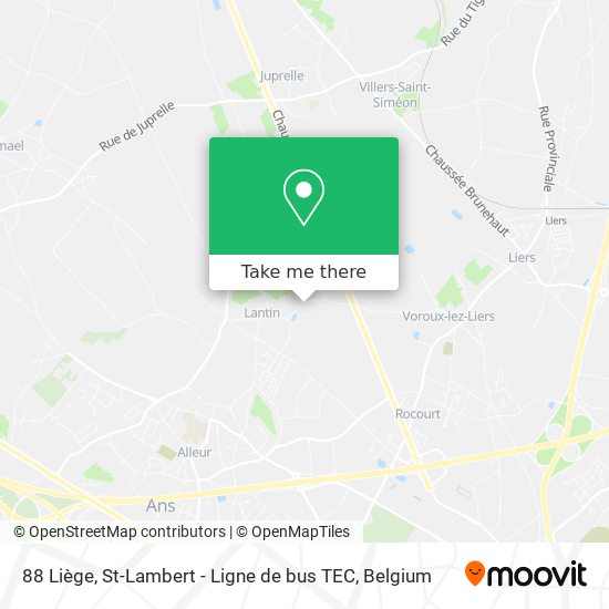 88 Liège, St-Lambert - Ligne de bus TEC map