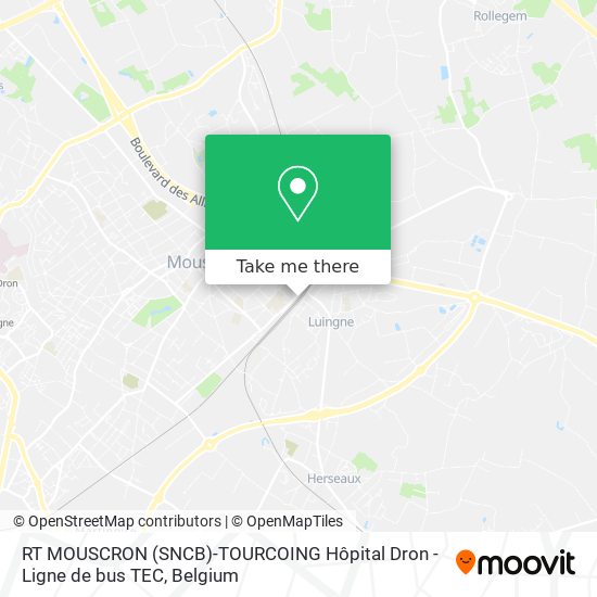 RT MOUSCRON (SNCB)-TOURCOING Hôpital Dron - Ligne de bus TEC map
