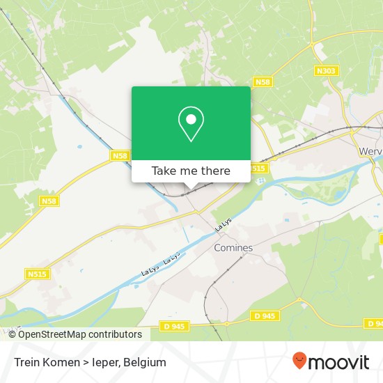 Trein Komen > Ieper map