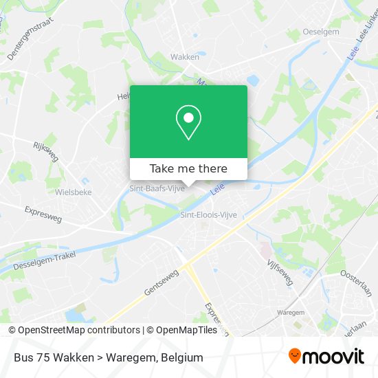 Bus 75 Wakken > Waregem map
