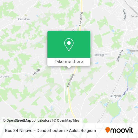 Bus 34 Ninove > Denderhoutem > Aalst map