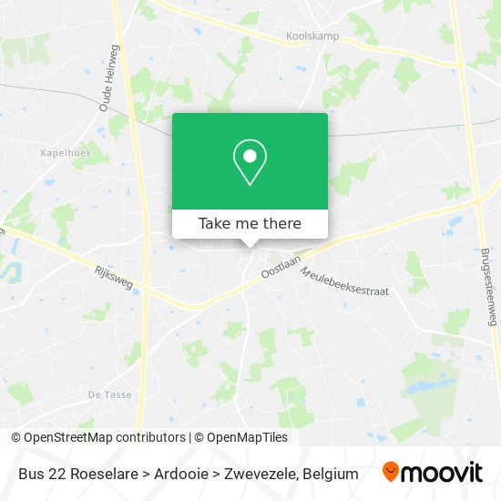 Bus 22 Roeselare > Ardooie > Zwevezele map