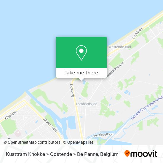Kusttram Knokke > Oostende > De Panne plan