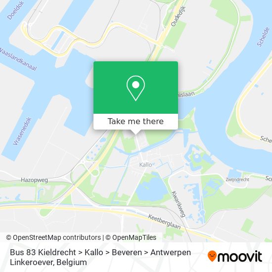 Bus 83 Kieldrecht > Kallo > Beveren > Antwerpen Linkeroever plan