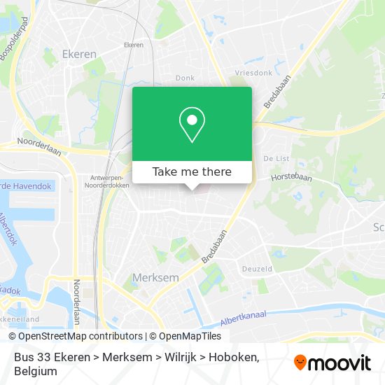 Bus 33 Ekeren > Merksem > Wilrijk > Hoboken plan