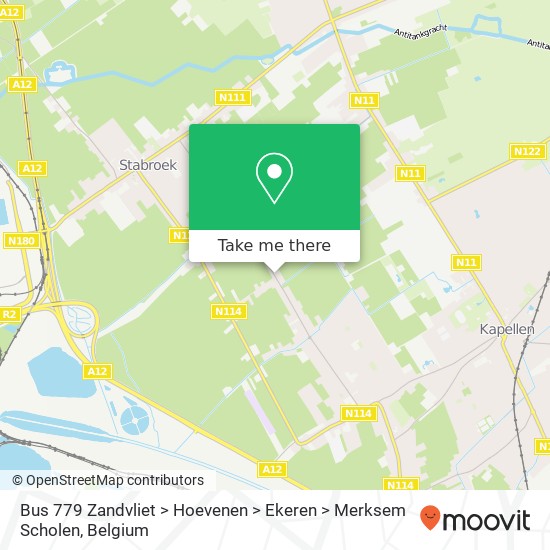 Bus 779 Zandvliet > Hoevenen > Ekeren > Merksem Scholen map