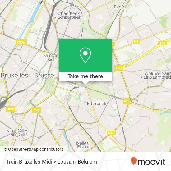 Train Bruxelles-Midi > Louvain map