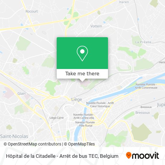 Hôpital de la Citadelle - Arrêt de bus TEC plan