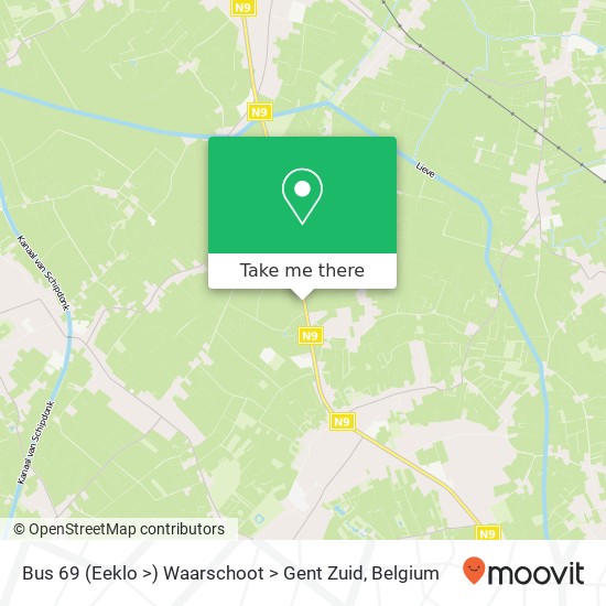 Bus 69 (Eeklo >) Waarschoot > Gent Zuid map