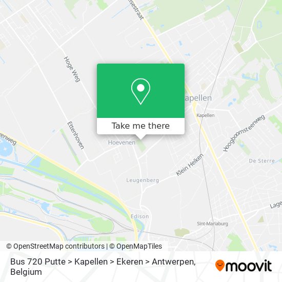 Bus 720 Putte > Kapellen > Ekeren > Antwerpen map