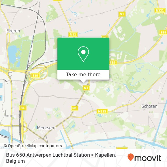 Bus 650 Antwerpen Luchtbal Station > Kapellen map