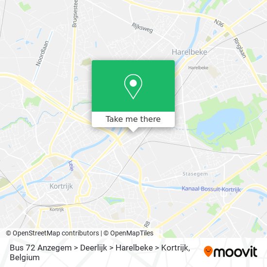 Bus 72 Anzegem > Deerlijk > Harelbeke > Kortrijk plan