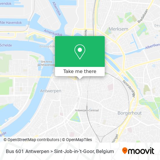 Bus 601 Antwerpen > Sint-Job-in-'t-Goor map