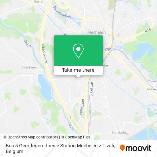 Bus 5 Geerdegemdries > Station Mechelen > Tivoli map