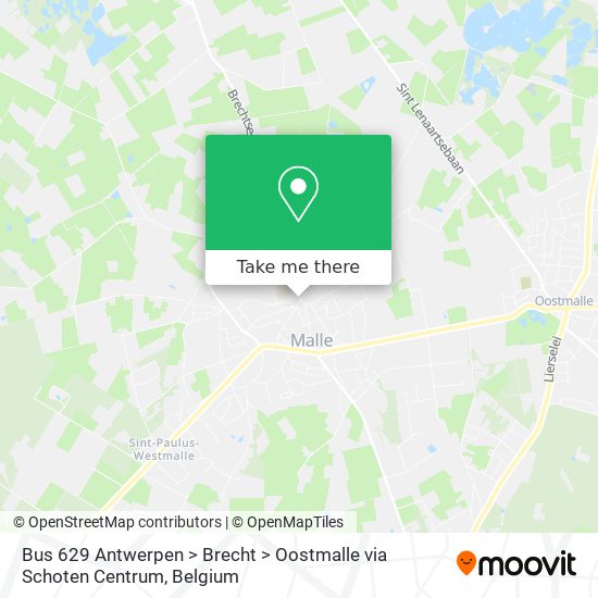 Bus 629 Antwerpen > Brecht > Oostmalle via Schoten Centrum plan