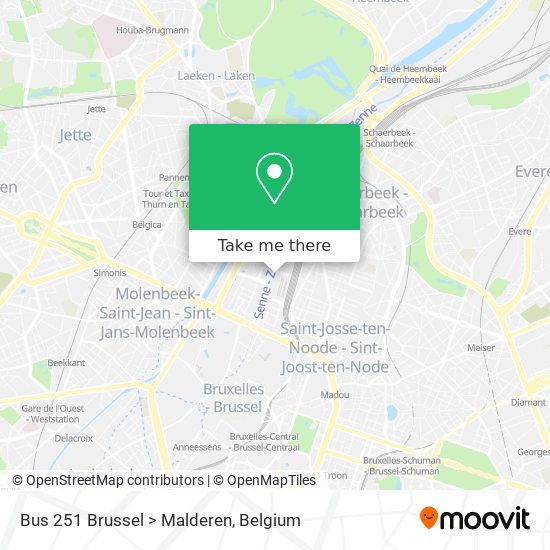 Bus 251 Brussel > Malderen map