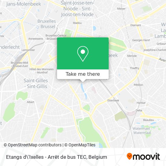 Etangs d\'Ixelles - Arrêt de bus TEC map