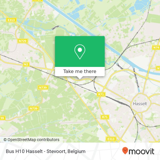 Bus H10 Hasselt - Stevoort map