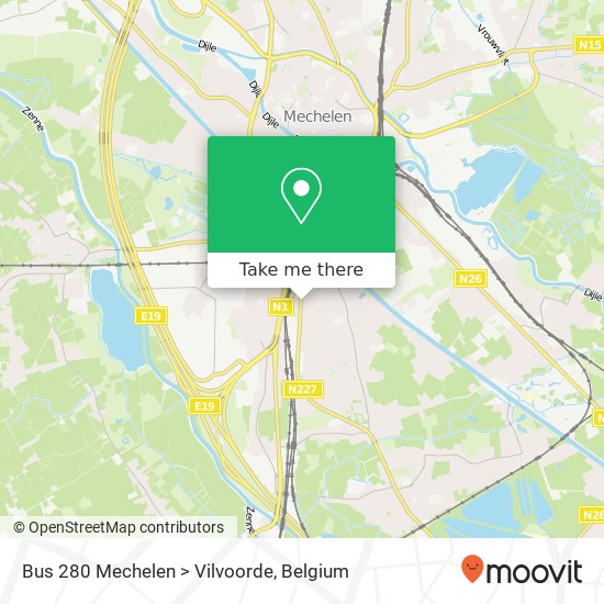 Bus 280 Mechelen > Vilvoorde map