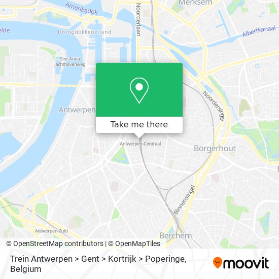 Trein Antwerpen > Gent > Kortrijk > Poperinge plan
