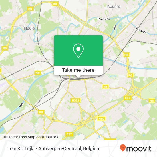 Trein Kortrijk > Antwerpen-Centraal map