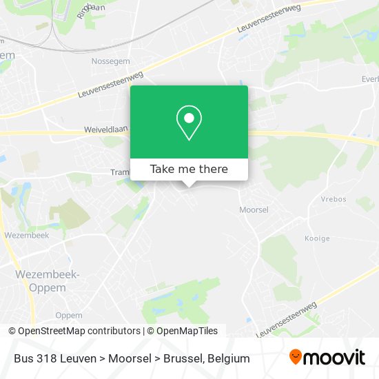 Bus 318 Leuven > Moorsel > Brussel map