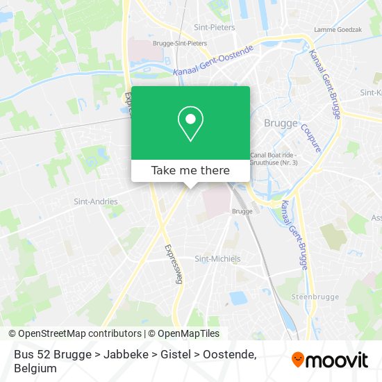 Bus 52 Brugge > Jabbeke > Gistel > Oostende map