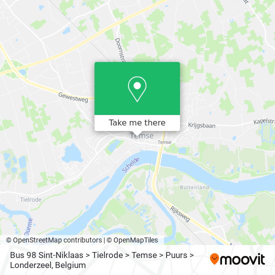 Bus 98 Sint-Niklaas > Tielrode > Temse > Puurs > Londerzeel map