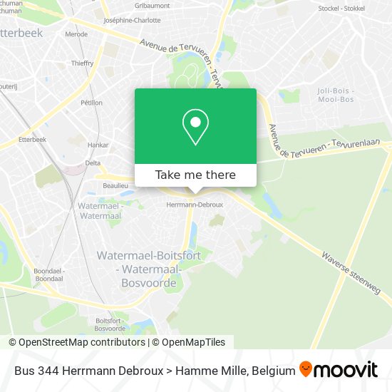 Bus 344 Herrmann Debroux > Hamme Mille map