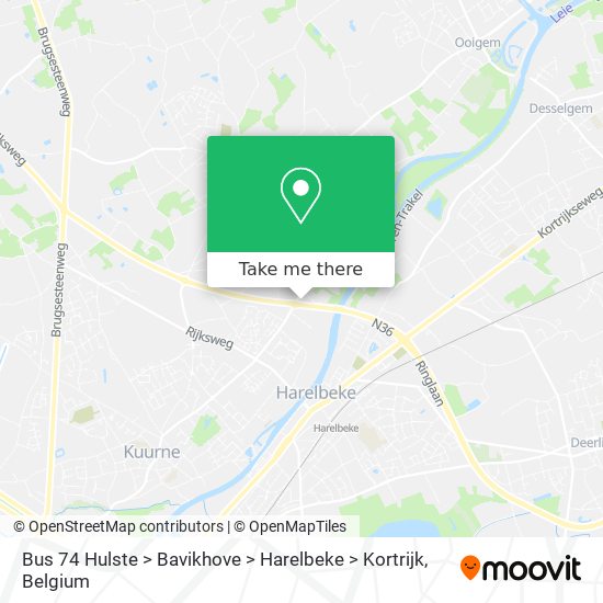 Bus 74 Hulste > Bavikhove > Harelbeke > Kortrijk plan