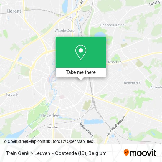 Trein Genk > Leuven > Oostende (IC) map
