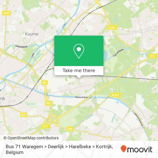Bus 71 Waregem > Deerlijk > Harelbeke > Kortrijk plan
