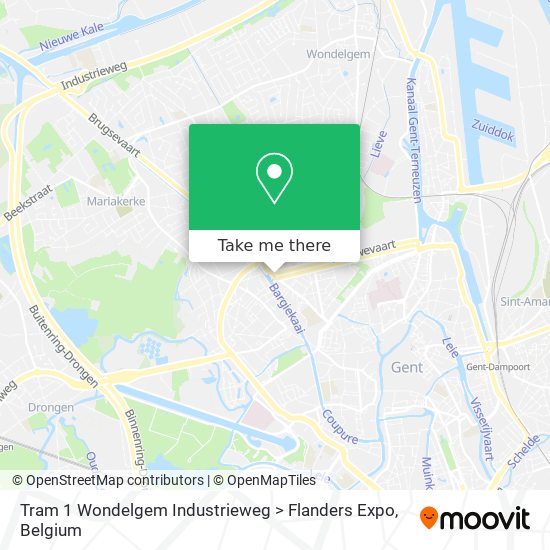 Tram 1 Wondelgem Industrieweg > Flanders Expo map