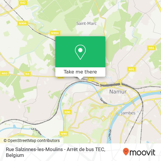 Rue Salzinnes-les-Moulins - Arrêt de bus TEC map